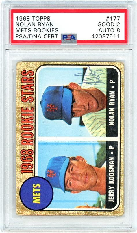 Lynn nolan ryan was elected to the national baseball hall of fame in 1999. Nolan Ryan Autographed 1968 Topps Rookie Card #177 New York Mets Vintage Graded 8 PSA/DNA #42087511
