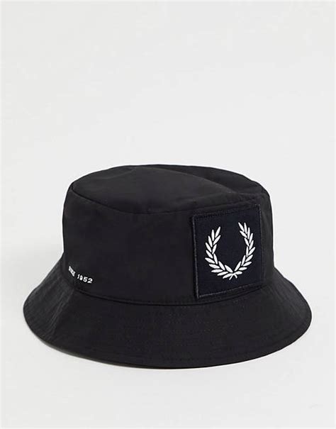 Fred Perry Logo Bucket Hat In Black Asos