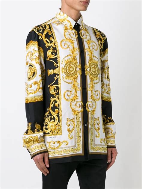 Versace Gold Baroque Print Shirt For Men Lyst Versace Mens Shirt