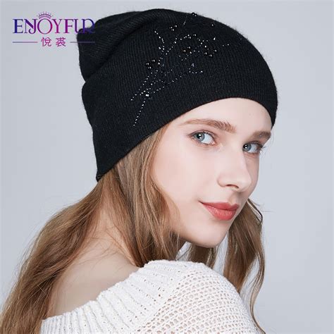 Enjoyfur Autumn Winter Women Hat Wool Knitted Soft Warm Lady Caps For