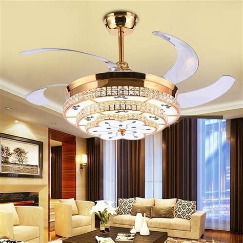 Ceiling Fan With Chandelier Golden Crystal Led 42inch Ceiling