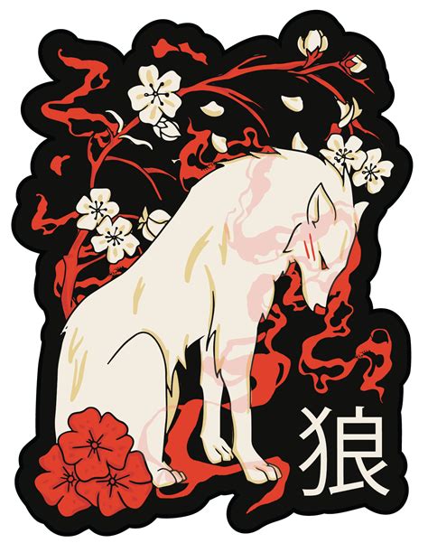 Japanese wolf floral Sticker – VulgrCo