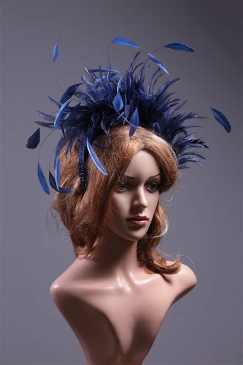 navy blue feather crown headband headpiece fascinator hat maighread stuart millinery