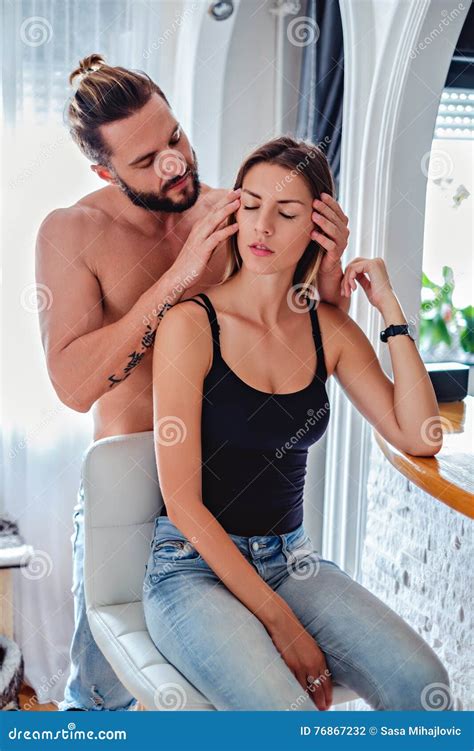 Man Massaging His Girlfriend S Head Stock Photo Image Of Girl Beauty