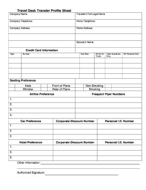 Usually tourists brood a decision about a leisure trip for a long time—they get prepared, make as travel market segmentation examples, you can use our cjm of two audiences of russian tourists. Fillable Online Travel Desk Traveler Profile Sheet - travdesk.com Fax Email Print - PDFfiller