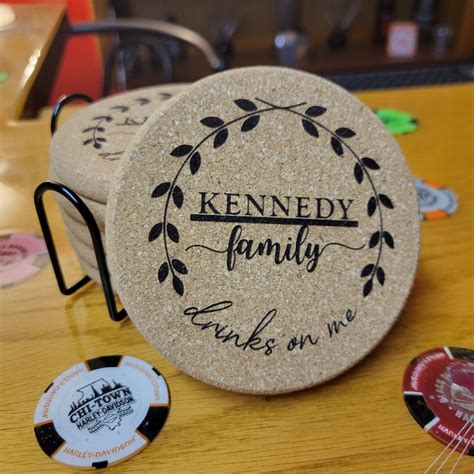 Personalized Laser Engraved Cork Coasters With Holder Set Of Etsy