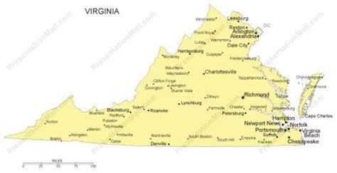 Virginia Powerpoint Map Major Cities