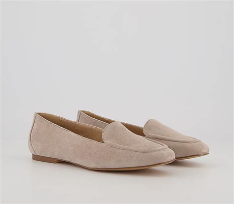 Office Flying Plain Soft Loafers Taupe Suede Flat Shoes For Women