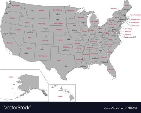 Gray Usa Map Royalty Free Vector Image Vectorstock