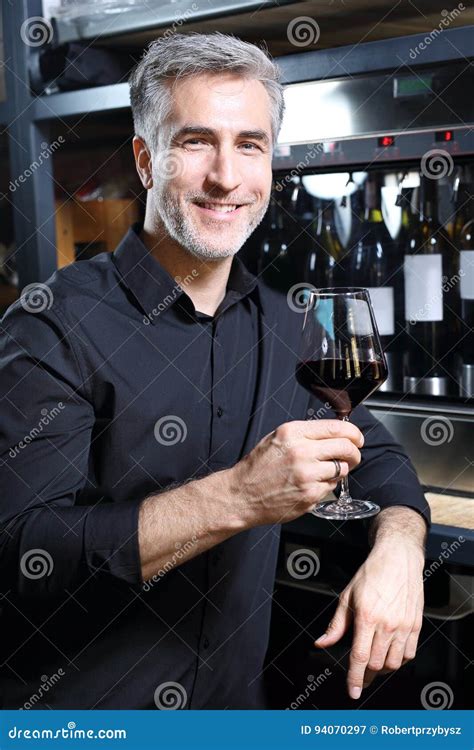 Red Wine Man Drinking Wine In A Restaurant Stock Image Image Of