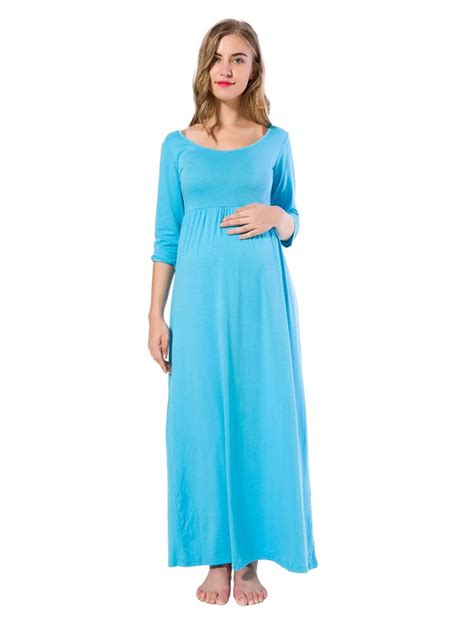 Sky Blue Maternity Long Maxi Dress Mothers Closet