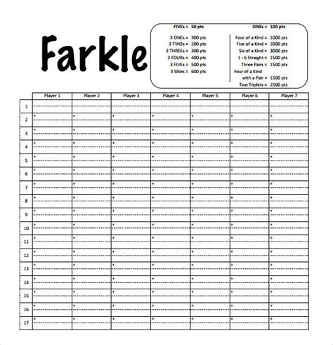 Farkle Score Sheet Template Yahtzee Score Sheets Scores