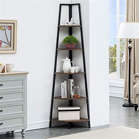 Small open shelves design provides extra space for books, houseplants, media devices, or whatever you like. O&K FURNITURE 5-Shelf Corner Etagere Bookcase for Small ...