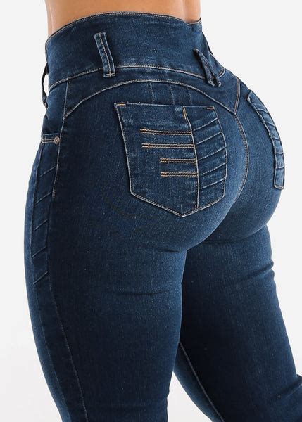 Womens Premium Denim Skinny Jeans Butt Lifting Dark Wash Skinny Jeans Moda Xpress