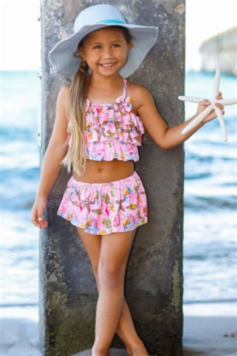 Girls Seaside Seashell Ruffled Two Piece Swimsuit Fashion Baby Girl