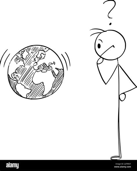 Person Looking At Planet Earth Or World And Thinking Vector Cartoon