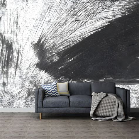 Giant Contemporary Wall Mural Black Brush Stroke Pattern Wall Decor