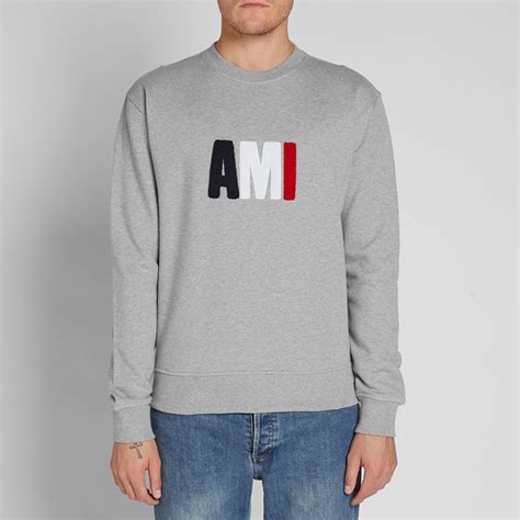 Ami Large Tricolour Logo Sweat Heather Grey End Tw