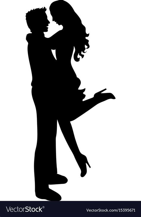 Black Silhouette Of Romantic Couple Man Holding Woman In His Arms