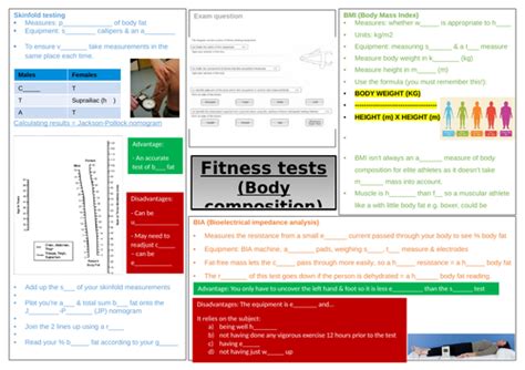 Level 2 Btec Sport Fitness Tests Revision Sheets Unit 1 Teaching