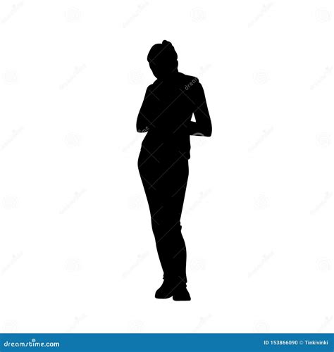 Sporty Woman Standing Bending Head Forward Front View Black