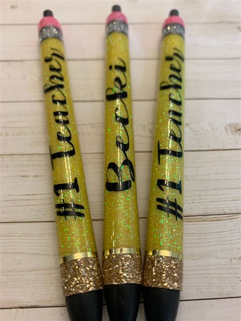 Glitter Pen Pencil Design Glitter Personalized Gel Pens Etsy