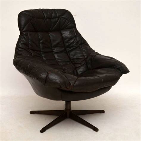 Danish Retro Leather Swivel Armchair By Bramin Vintage 1960s