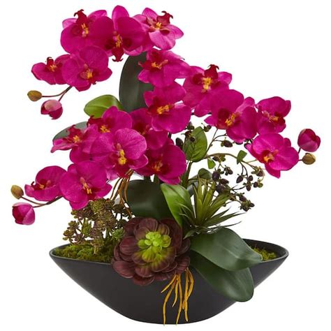 Nearly Natural Indoor Phalaenopsis Orchid And Mixed Succulent Garden Artificial Arrangement In