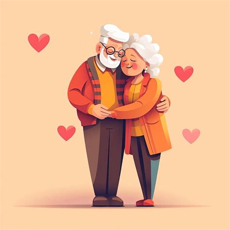 Una Pareja De Ancianos Abrazando Dibujos Animados Al Estilo De