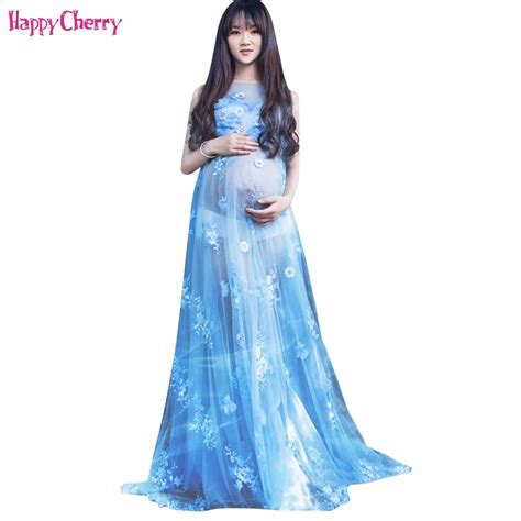 new maternity pregnant women photography props pure blue chiffon dress pregnancy romantic