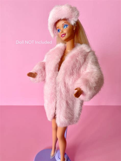 barbie coat collection fashion 68650 pink faux fur coat 1997 etsy