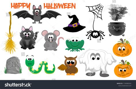 Collection Cartoon Halloween Symbols Items Animals Stock Illustration