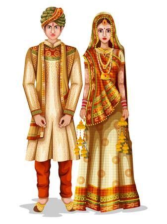 With the help of this effect you will. Easy to edit vector illustration of Haryanvi wedding couple in.. | Fashion illustration dresses ...