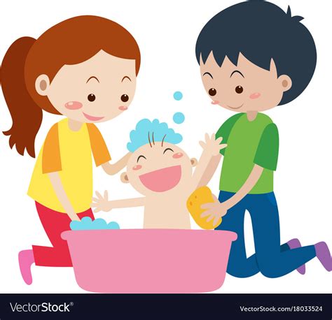 Dad And Mom Giving Bath To Baby Royalty Free Vector Image