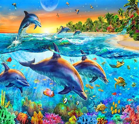 Dolphins Paradise Dolphins Tropical Underwater Hd Wallpaper Peakpx