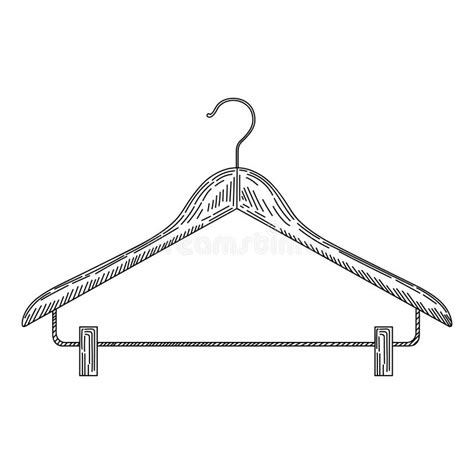 Wooden Coat Hanger With Clothespins In Vintage Engraved Style Sketch