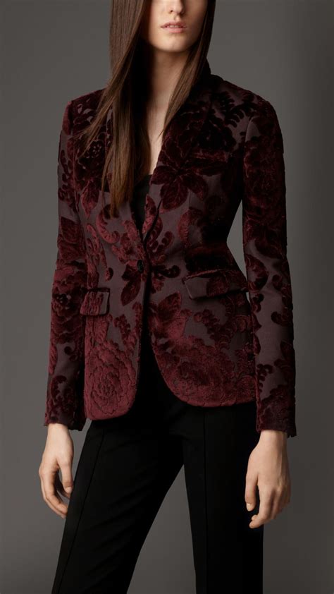 Burberry Red Velvet Jacquard Tailored Jacket Fashion Outerwear