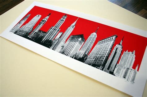 New York City Art Print Pop Art Deco Red Nyc Skyline Etsy
