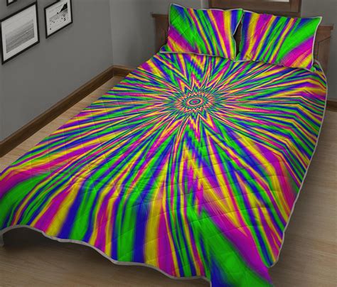 Vibrant Psychedelic Optical Illusion Quilt Bed Set Pixorcenter