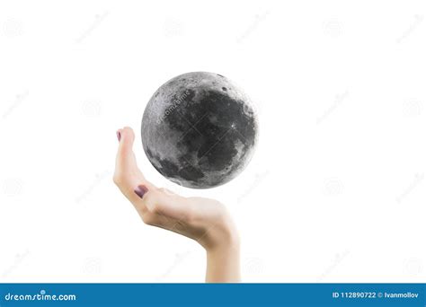 Woman Hand Holding 3d Rendering Of The Moon Stock Photo Image Of Full