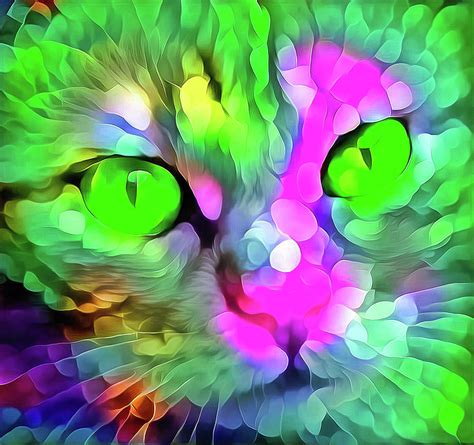 Psychedelic Glowing Cat Portrait 02 Digital Art By Matthias Hauser