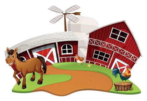 Farm Scene With Farm Animals Stock Vector Colourbox