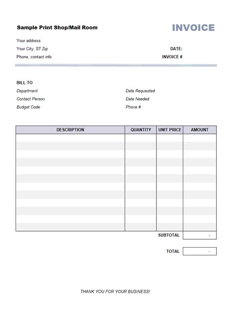 Blank Invoice Template Free Printable Fitopm