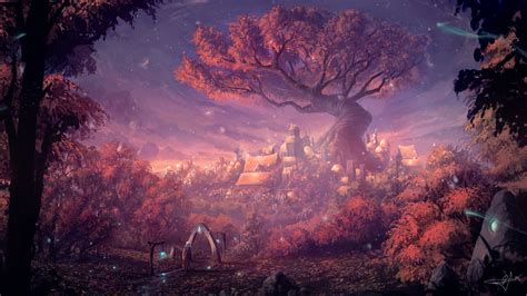 2560x1440 Resolution Fantasy Forest City 1440p Resolution Wallpaper
