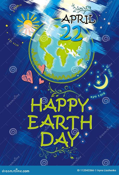 Happy Earth Day April 22 Planet Earth Stock Illustration