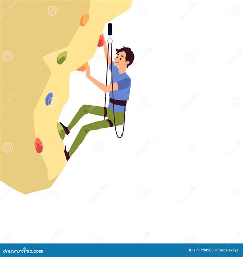 Rock Climber Sportsman Cartoon Character Flat Vector Illustration