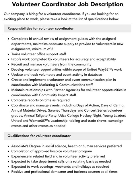 Volunteer Coordinator Job Description Velvet Jobs