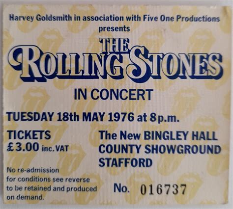 The Rolling Stones Used Ticket Stub From 18th May 1976 Europe Tour Sta