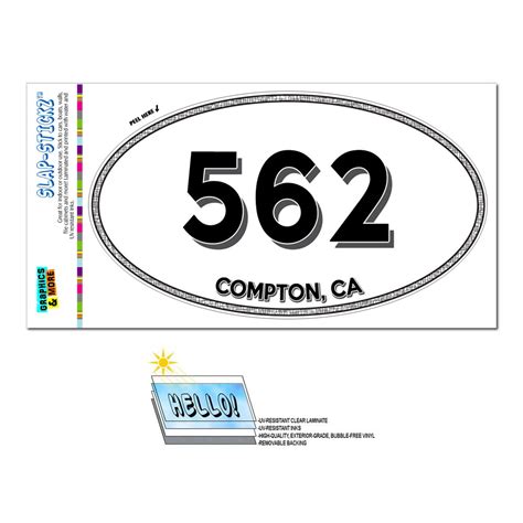 Area Code Oval Window Laminated Sticker 562 California Ca Anaheim