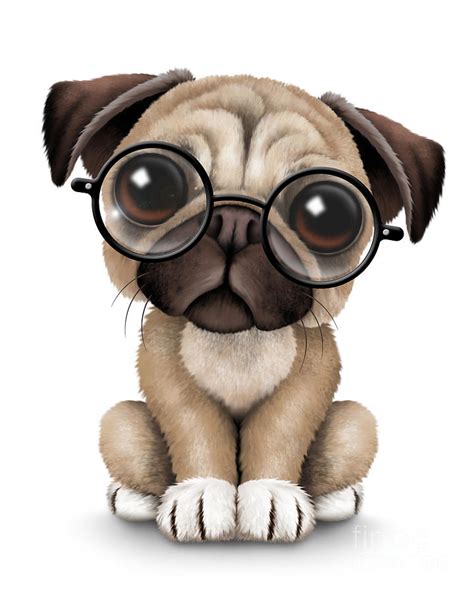 Cute Pug Puppy Dog Wearing Eye Glasses Digital Art By Jeff